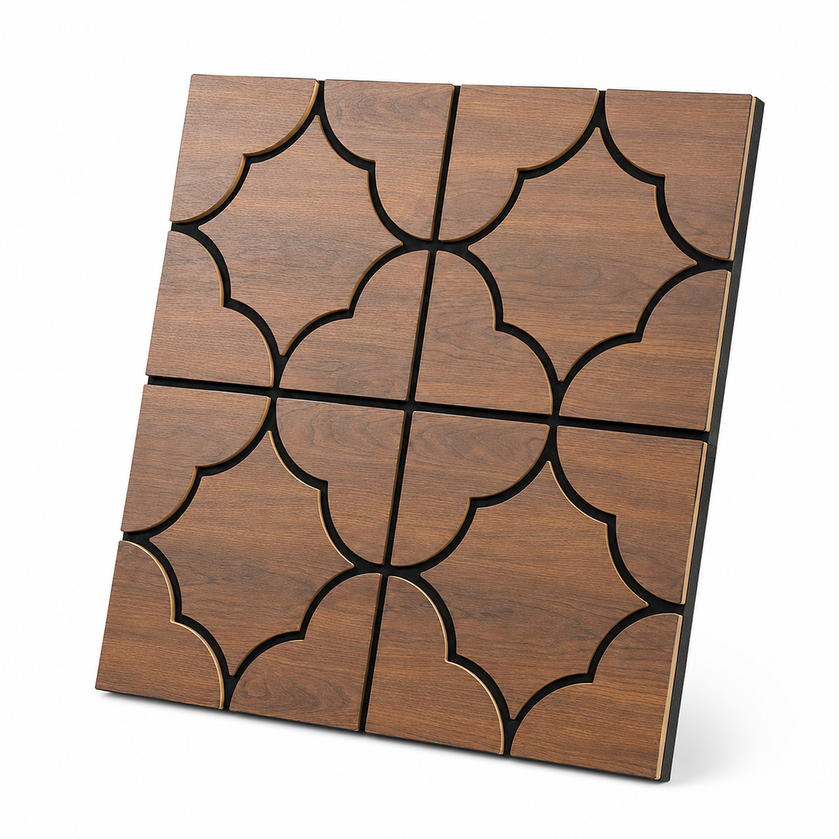 Decorative Acoustic Wall Panels - Brown Wood Effect Geometric Design - Pack of 2