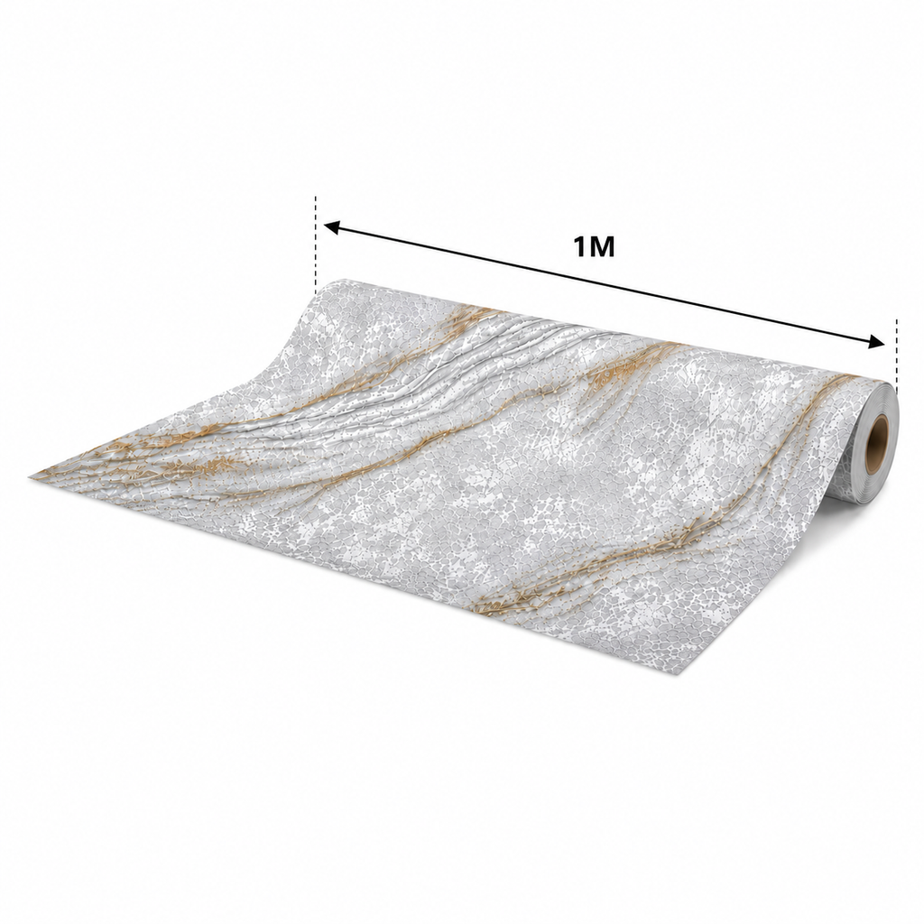 3D Marble Effect Wallpaper Roll Grey Gold Vinyl 15.6m x 1m