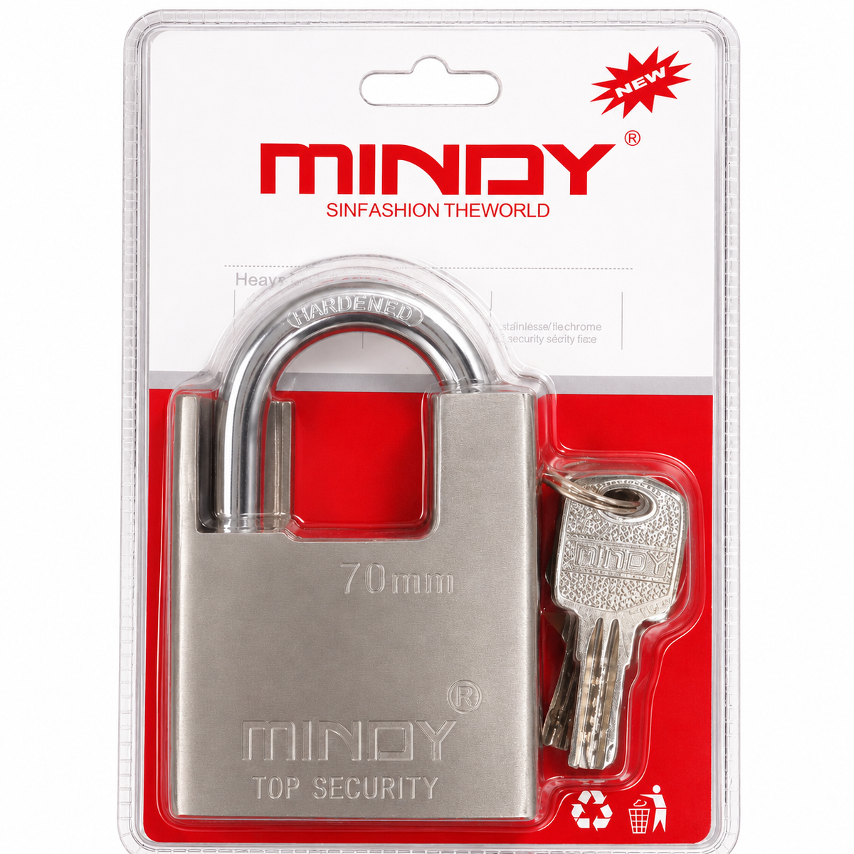 70mm Heavy Duty Steel Padlock with 3 Keys - Silver