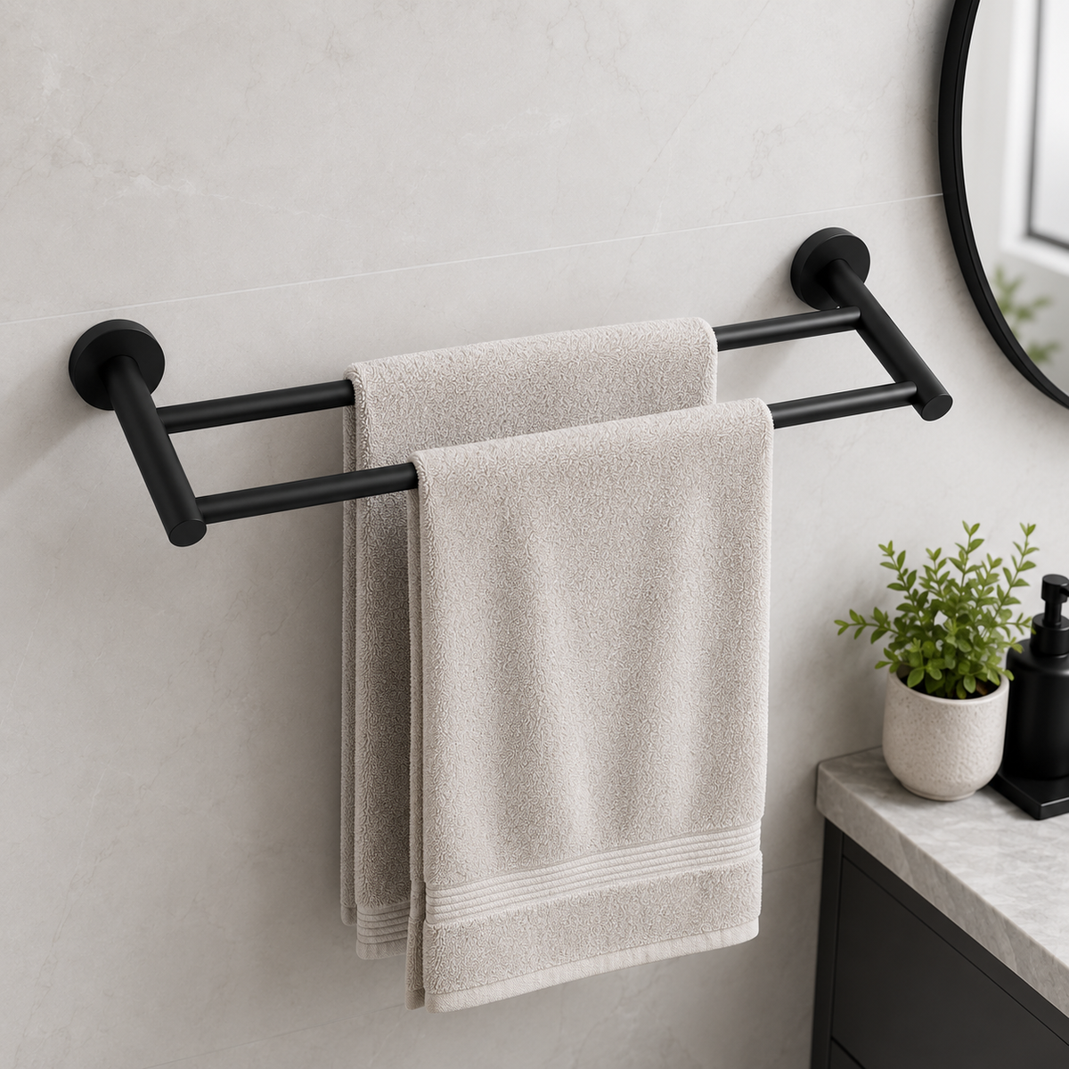 60cm Double Towel Rail Wall Mounted Stainless Steel - Matte Black
