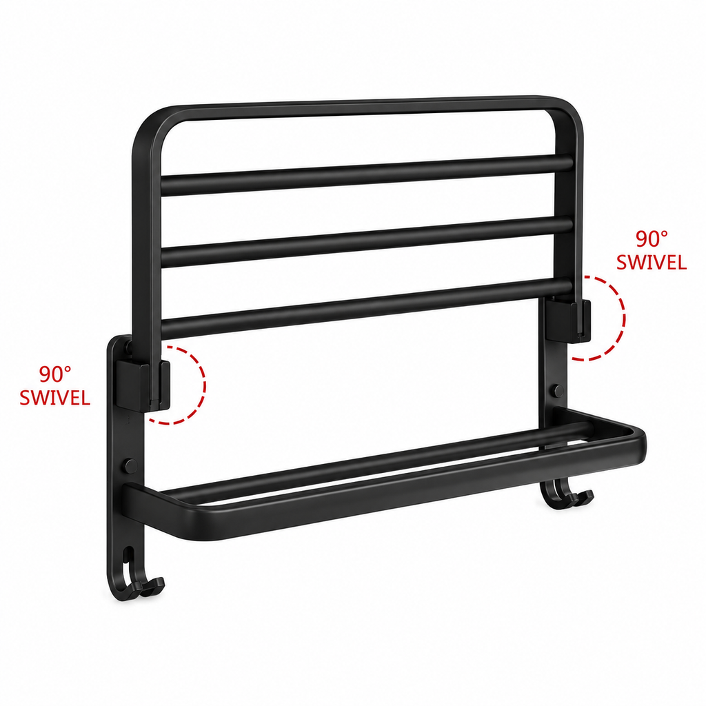 Swivel Towel Rack with Shelf Wall Mounted Stainless Steel Matte Black