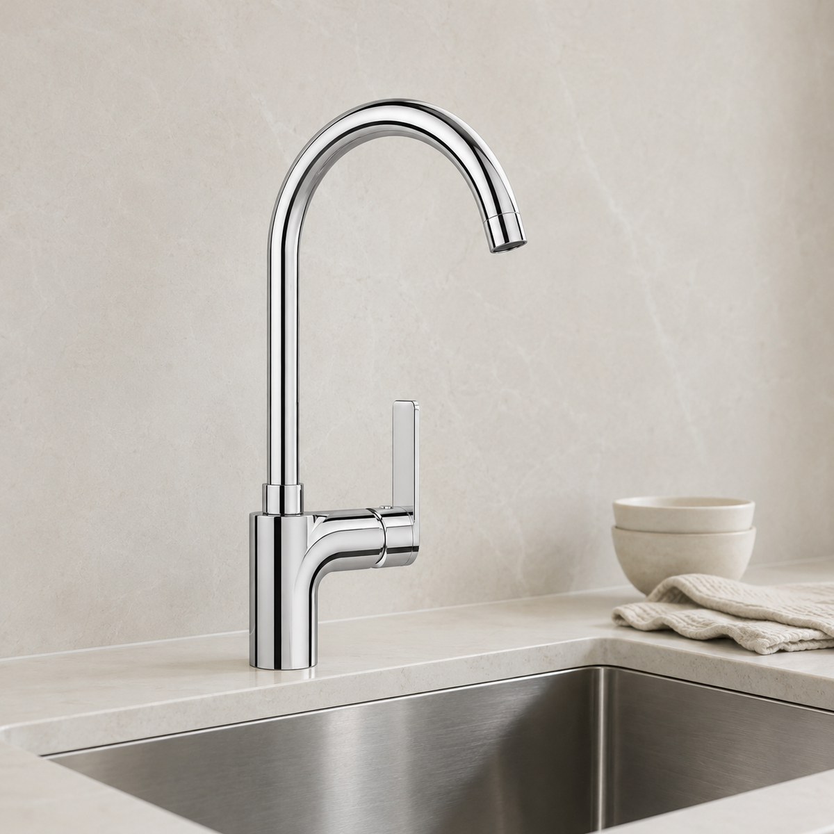 High Arc Single Lever Sink Mixer Tap - Silver