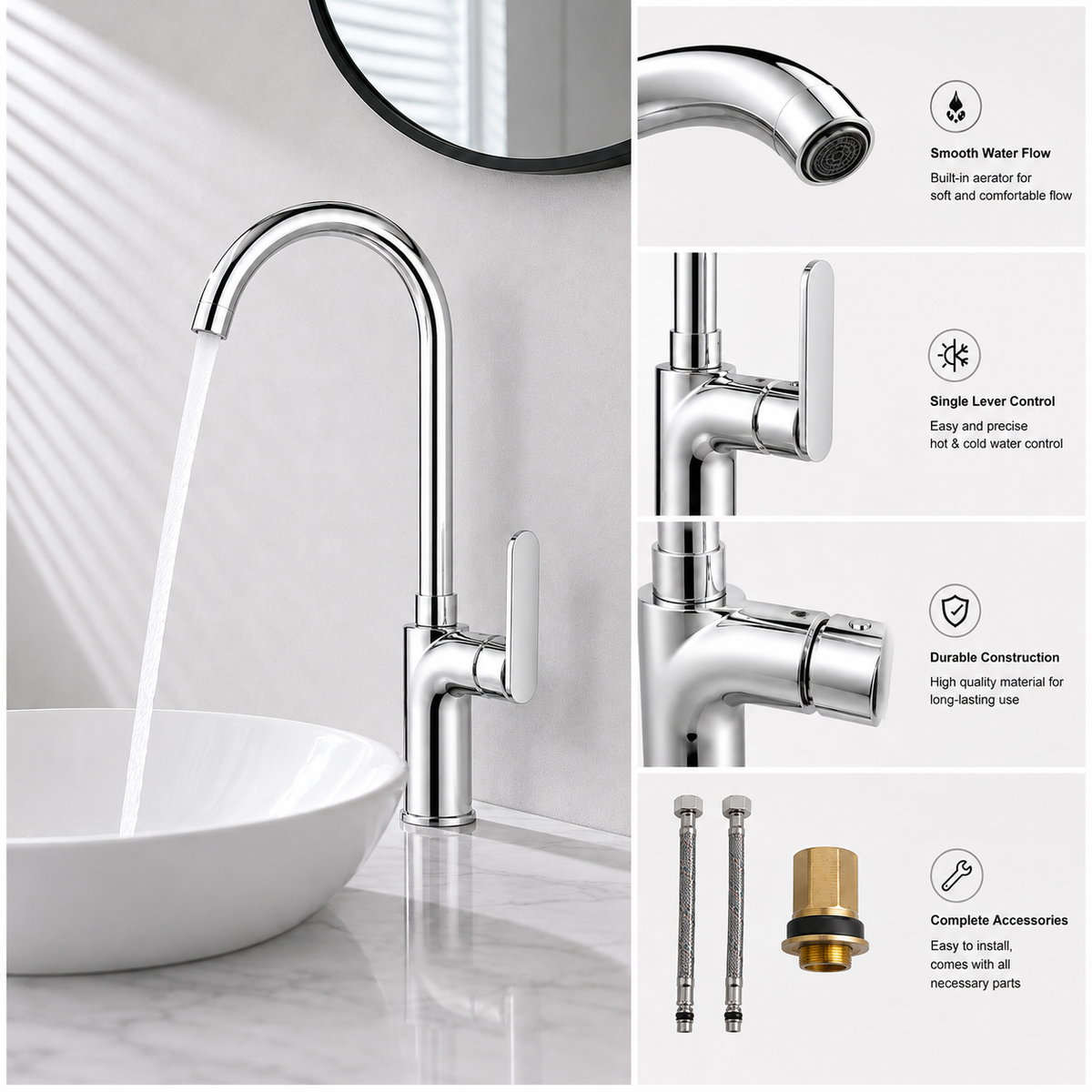 High Arc Single Lever Sink Mixer Tap - Silver