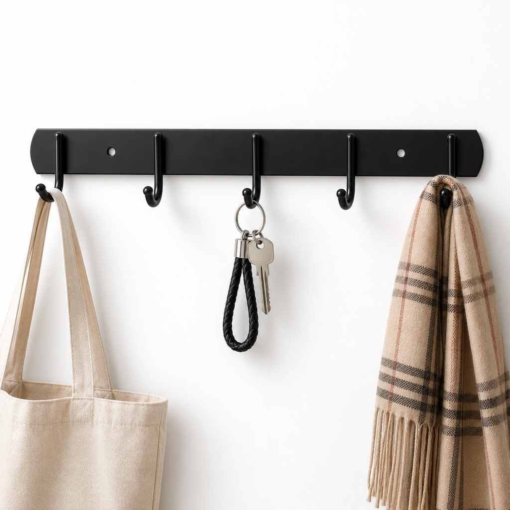 5 Hook Stainless Steel Wall Mounted Coat Rack - Matte Black
