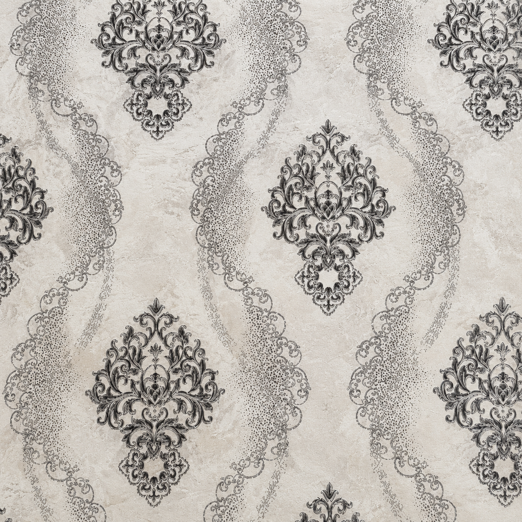 3D Cream & Grey Damask Vinyl Wallpaper - 15.6m x 1m