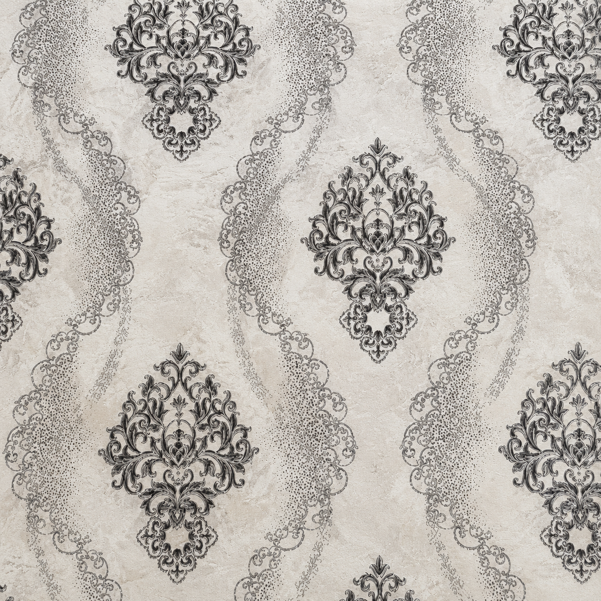 3D Cream & Grey Damask Vinyl Wallpaper - 15.6m x 1m