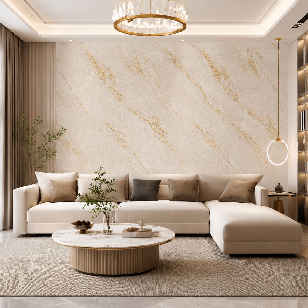 3D Beige Marble Vinyl Wallpaper - 15.6m x 1m