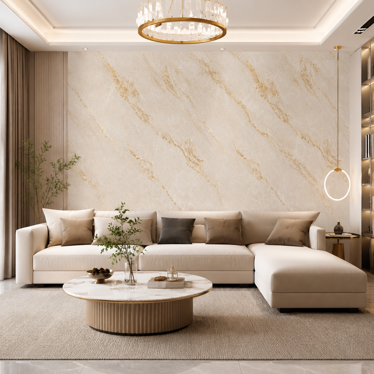 3D Beige Marble Vinyl Wallpaper - 15.6m x 1m