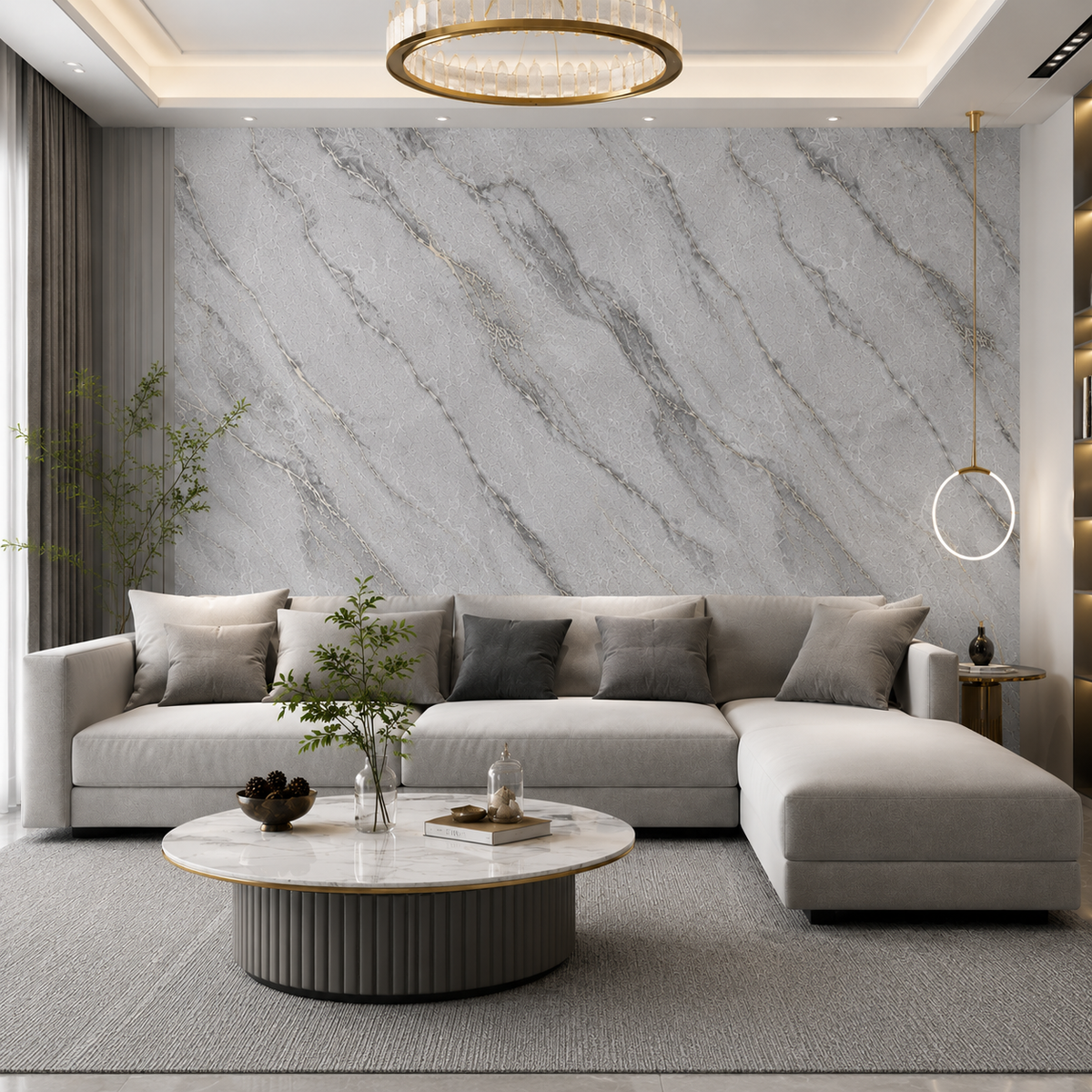 3D Light Grey Marble Vinyl Wallpaper - 15.6m x 1m