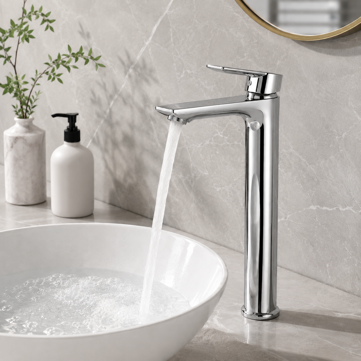 Tall Bathroom Basin Mixer Tap - High Rise Single Lever Faucet - Silver