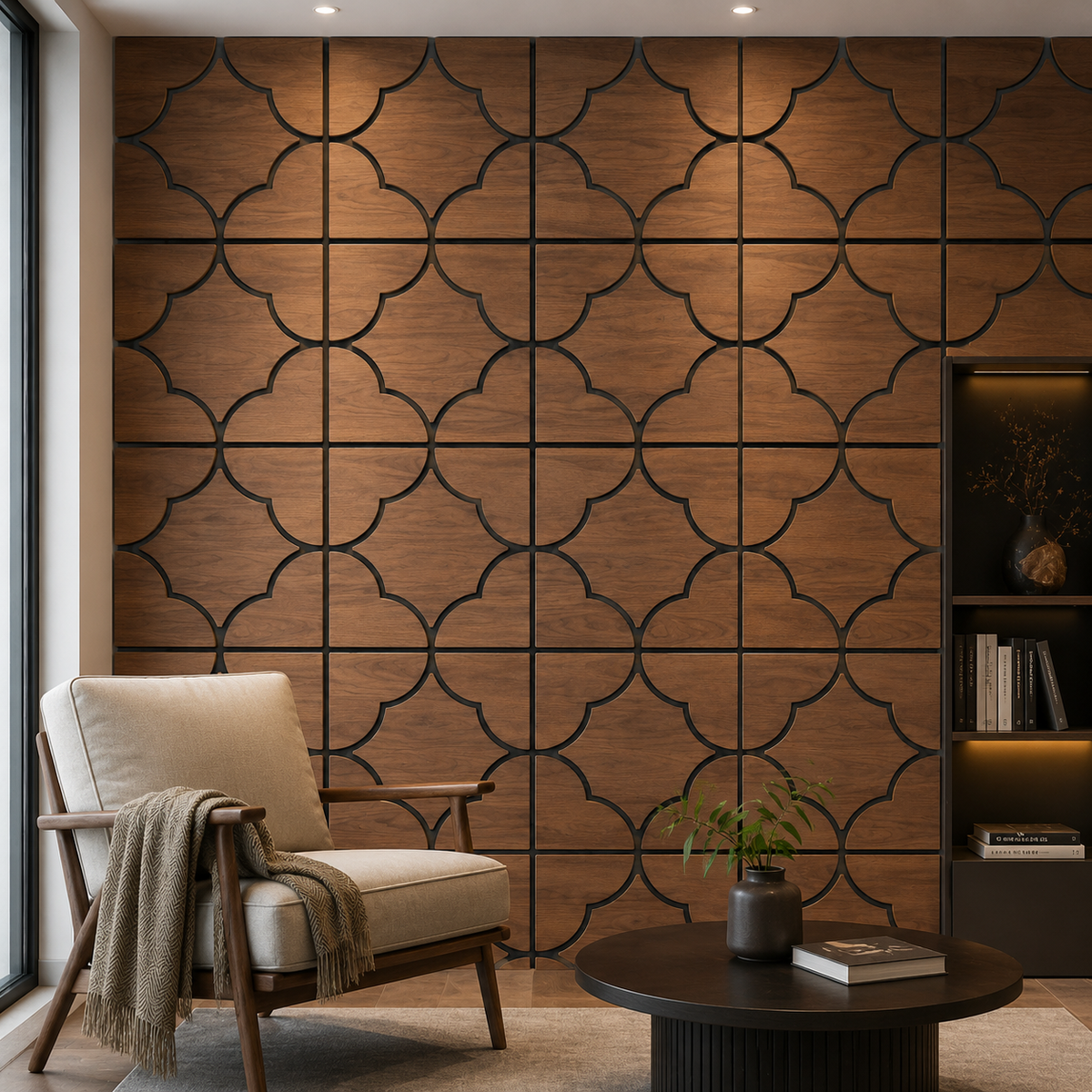 Decorative Acoustic Wall Panels - Brown Wood Effect Geometric Design - Pack of 2