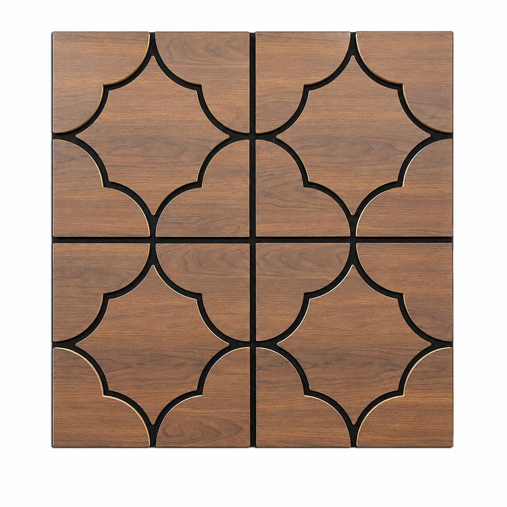 Decorative Acoustic Wall Panels - Brown Wood Effect Geometric Design - Pack of 2