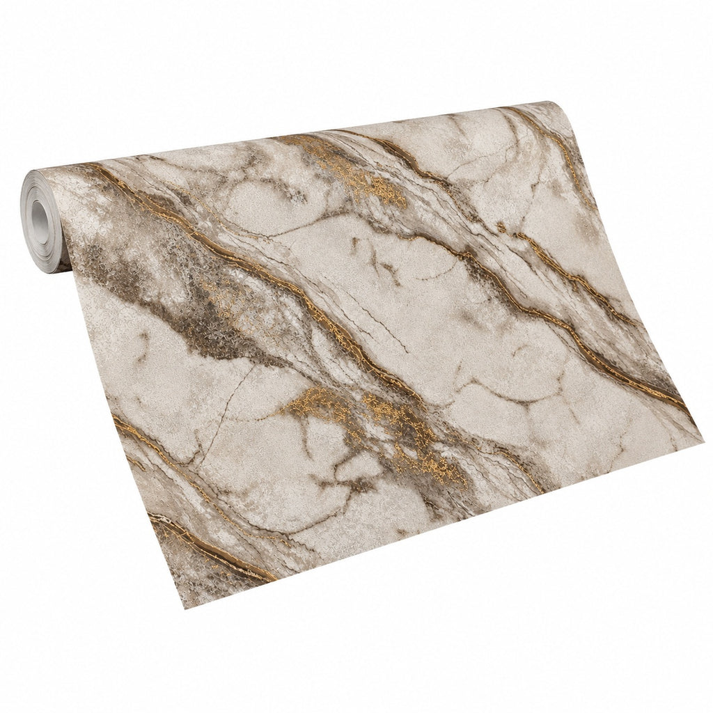3D Beige Gold Marble Vinyl Wallpaper - 15.6m x 1m