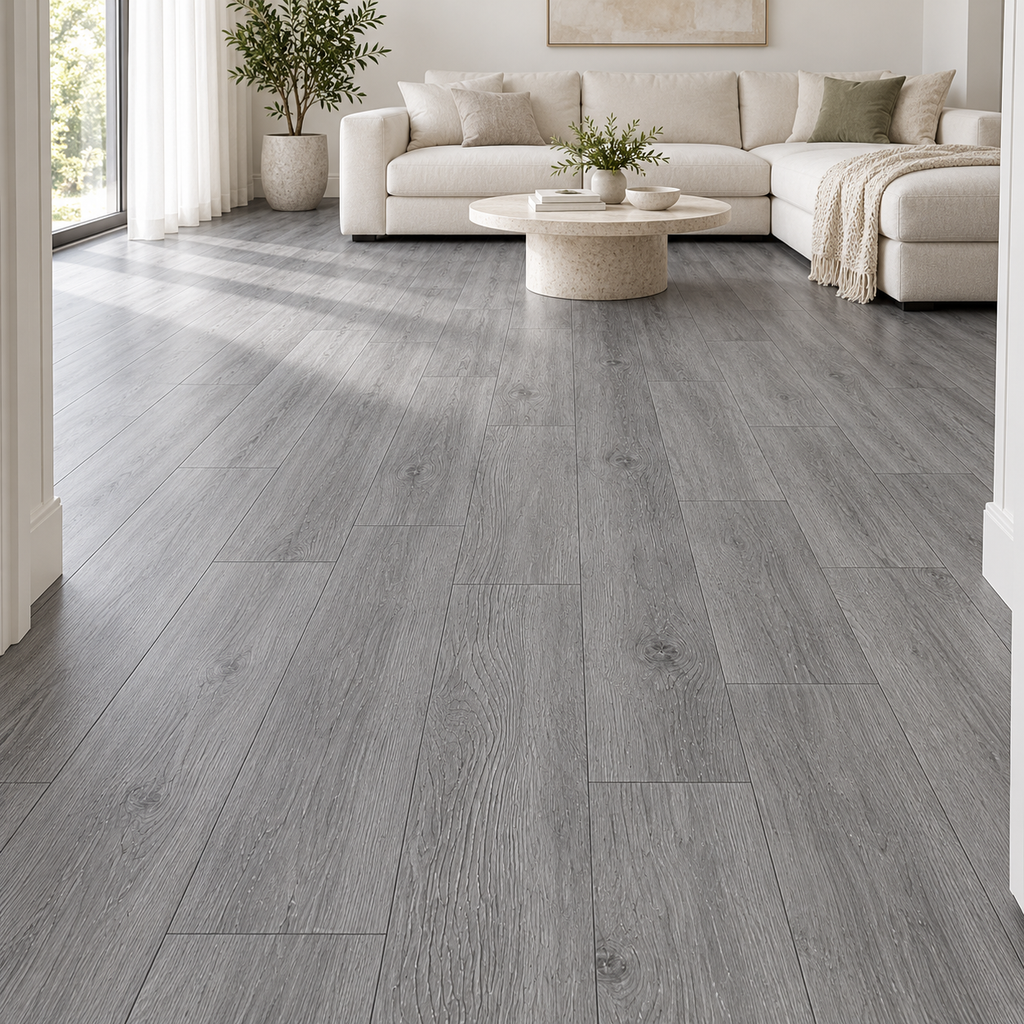 Grey Wood Grain Peel & Stick PVC Floor & Wall Tiles – 36 Tiles per Box