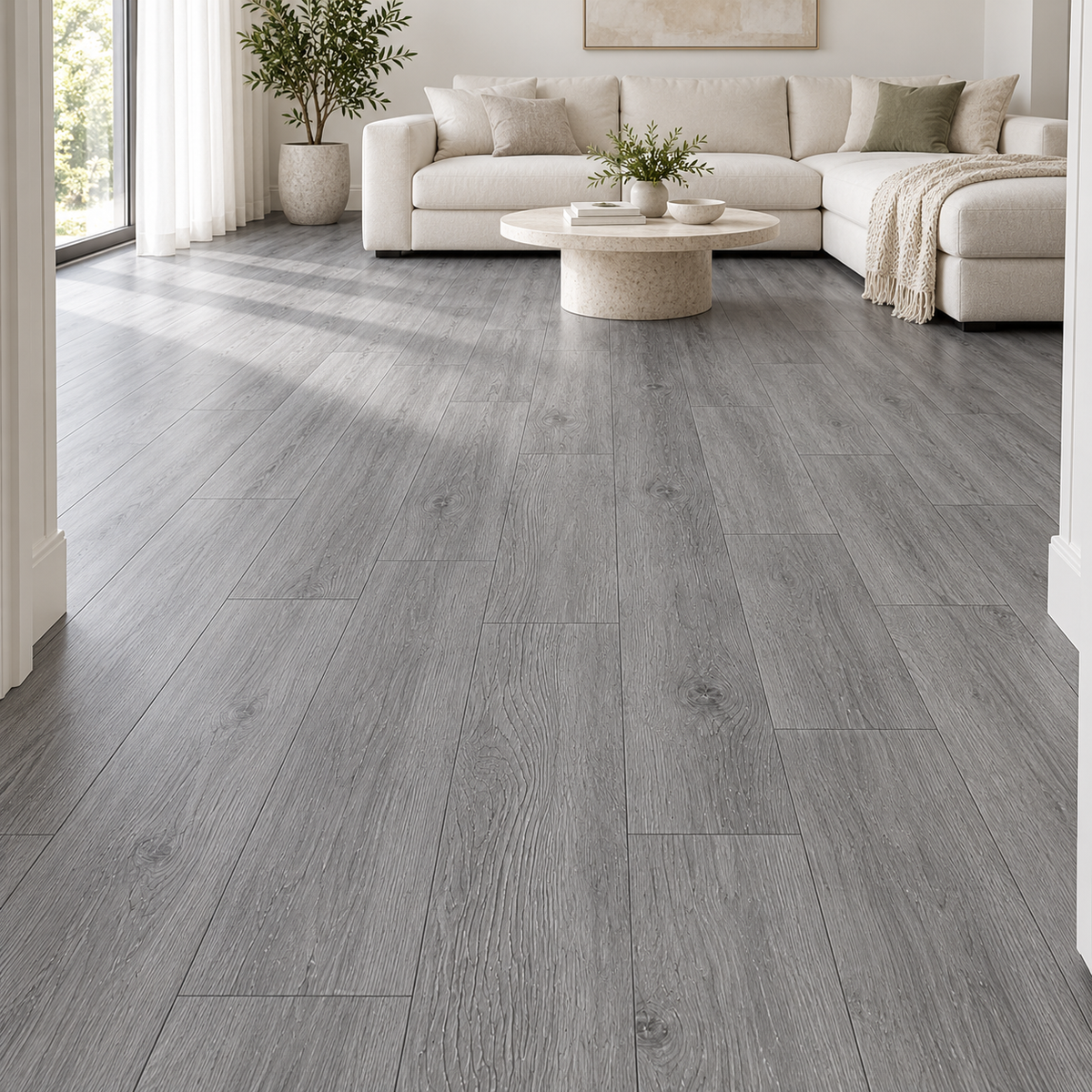 Grey Wood Grain Peel & Stick PVC Floor & Wall Tiles – 36 Tiles per Box