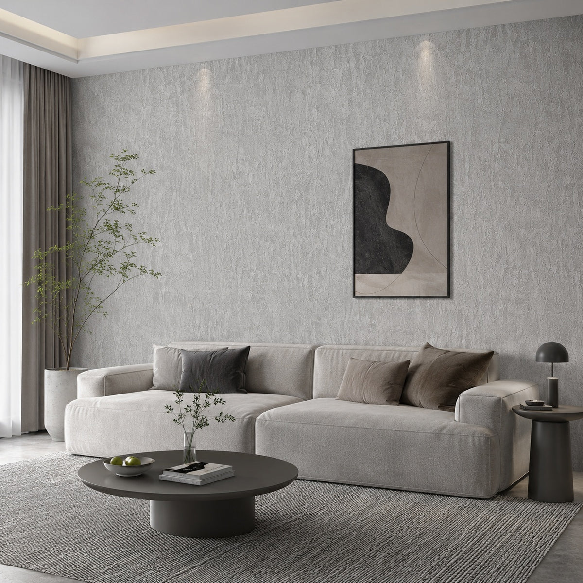 3D Embossed Light Grey Concrete Texture Vinyl Wallpaper - 15.6m x 1m